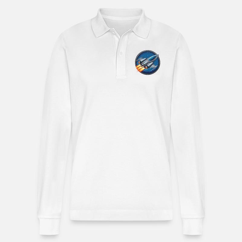 Raumschiff silber klein - Stanley/Stella Unisex Bio-Langarm-Poloshirt Prepster - Weiß