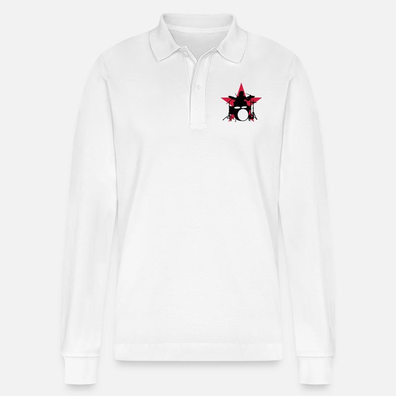 drummer_e_2c - Stanley/Stella Unisex Bio-Langarm-Poloshirt Prepster - Weiß