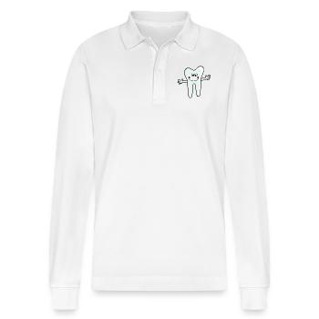 Pratique dentaire dent Logo - Polo à manches longues bio PREPSTER Stanley/Stella Unisexe - blanc - Devant - Anna (173cm) & Nico (186cm)