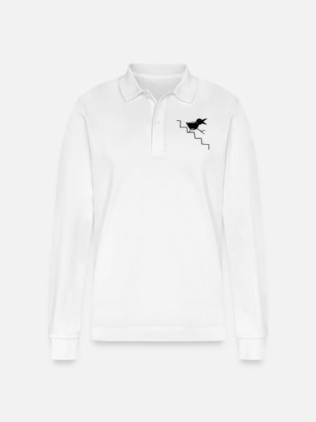 Bird goes down the stairs - Stanley/Stella Organic Unisex Long-Sleeved Polo Shirt Prepster - white