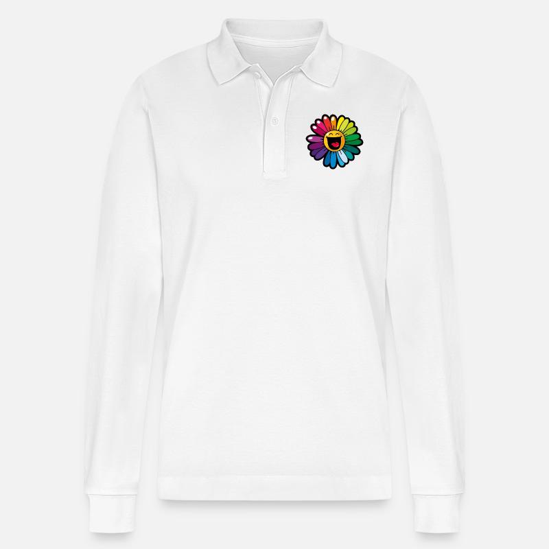 Smiley Colourful Daisy - Stanley/Stella Unisex Bio-Langarm-Poloshirt Prepster - Weiß