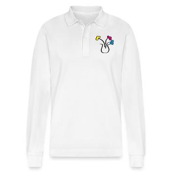 Abstrakte Zeichnung Blumen in einer Vase - Stanley/Stella Unisex Bio-Langarm-Poloshirt Prepster - Weiß - Vorne - Anna (173cm) & Nico (186cm)