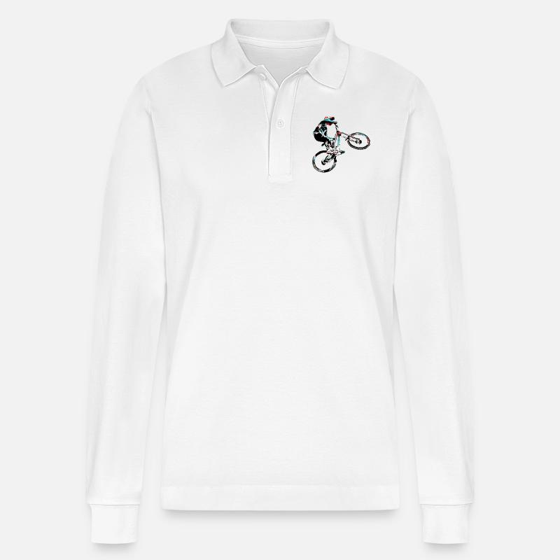 Downhill-Mountainbiken - Stanley/Stella Unisex Bio-Langarm-Poloshirt Prepster - Weiß
