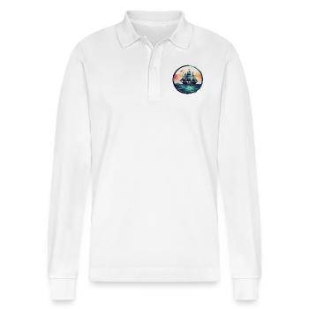 Aquarell Sailingship - Stanley/Stella Unisex Bio-Langarm-Poloshirt Prepster - Weiß - Vorne - Anna (173cm) & Nico (186cm)