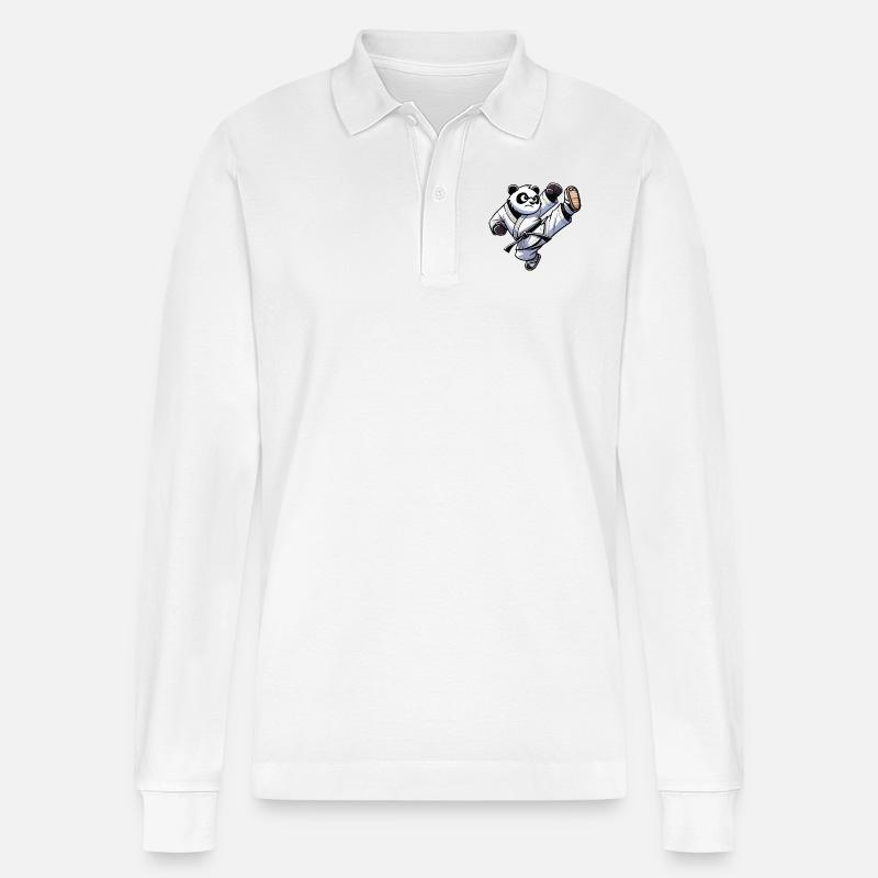 Pandabär Karate - Stanley/Stella Unisex Bio-Langarm-Poloshirt Prepster - Weiß