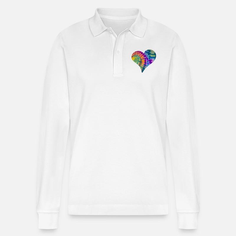 Tie Dye Herz - Stanley/Stella Unisex Bio-Langarm-Poloshirt Prepster - Weiß