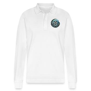 Yule Pentacle - Stanley/Stella Organic Unisex Long-Sleeved Polo Shirt Prepster - white - Front - Anna (173cm) & Nico (186cm)