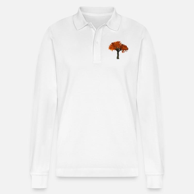 Baum mit orangen Blättern - Herbst - Stanley/Stella Unisex Bio-Langarm-Poloshirt Prepster - Weiß