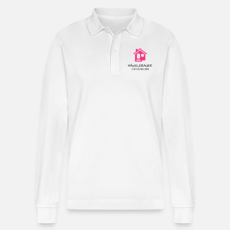 Häuslebauer Haus Bauherr Geschenk Idee - Stanley/Stella Unisex Bio-Langarm-Poloshirt Prepster - Weiß