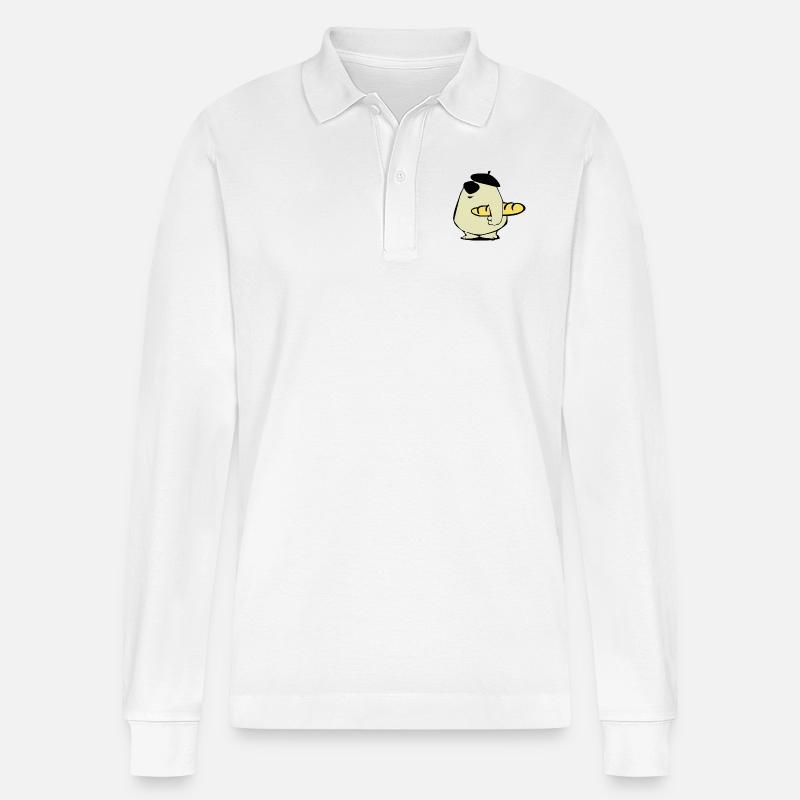 Baguette Bär Comic Geschenk - Stanley/Stella Unisex Bio-Langarm-Poloshirt Prepster - Weiß