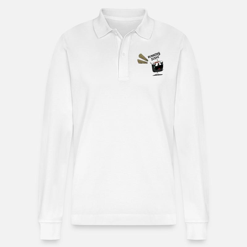Lustiger Spruch Running Sushi - Stanley/Stella Unisex Bio-Langarm-Poloshirt Prepster - Weiß