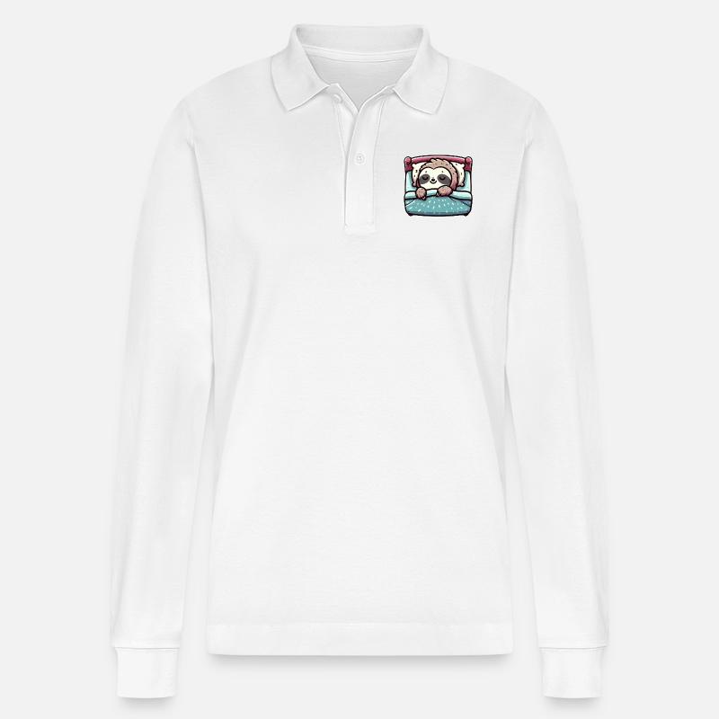 Sleeping Sloth - Friedlicher Charme - Stanley/Stella Unisex Bio-Langarm-Poloshirt Prepster - Weiß