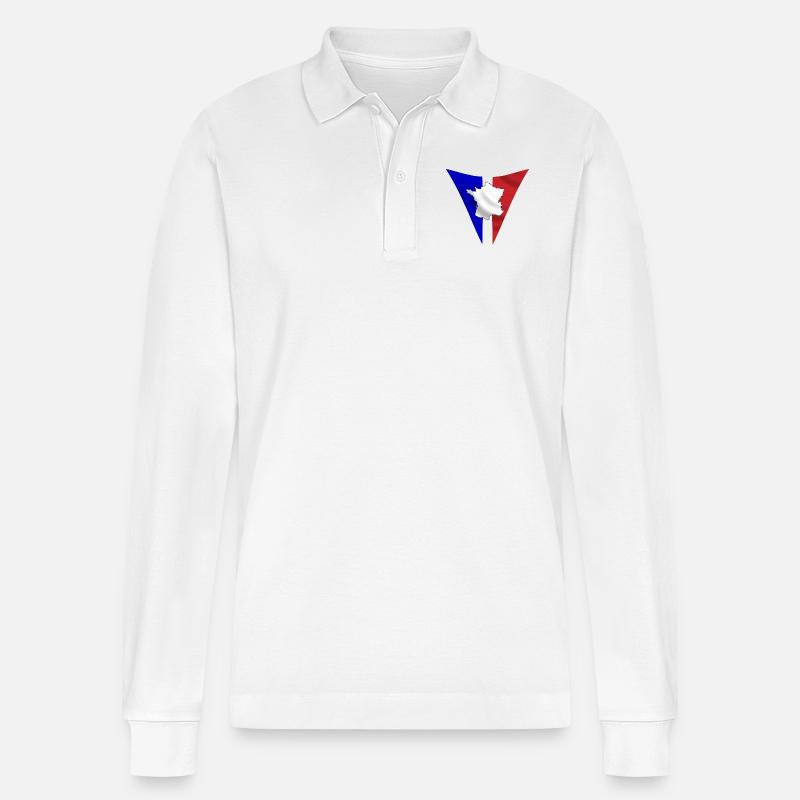 Frankreich - Stanley/Stella Unisex Bio-Langarm-Poloshirt Prepster - Weiß