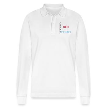 TOKYO - JAPAN - GPS COORDINATES / COORDINATES - Stanley/Stella Organic Unisex Long-Sleeved Polo Shirt Prepster - white - Front - Anna (173cm) & Nico (186cm)