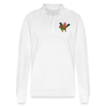 Thanksgiving Thanksgiving turkey turkey pilgrim - Stanley/Stella Organic Unisex Long-Sleeved Polo Shirt Prepster - white - Front - Anna (173cm) & Nico (186cm)