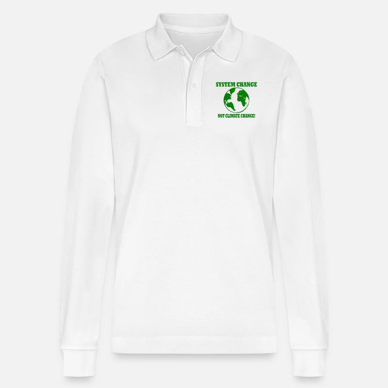 system change not climate change - Stanley/Stella Unisex Bio-Langarm-Poloshirt Prepster - Weiß