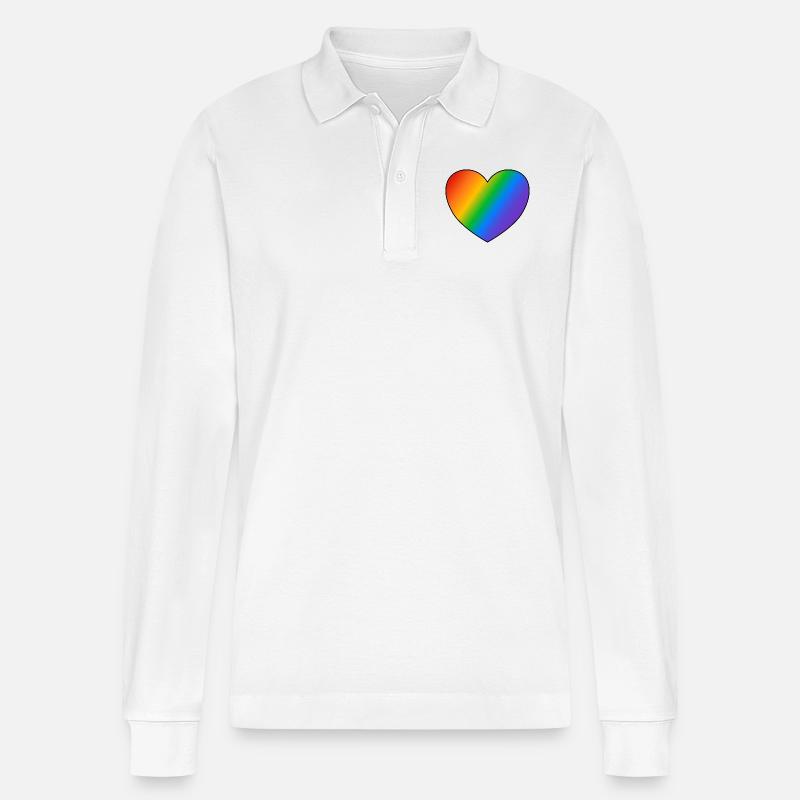 Regenbogen Herz Pride Flagge - Stanley/Stella Unisex Bio-Langarm-Poloshirt Prepster - Weiß