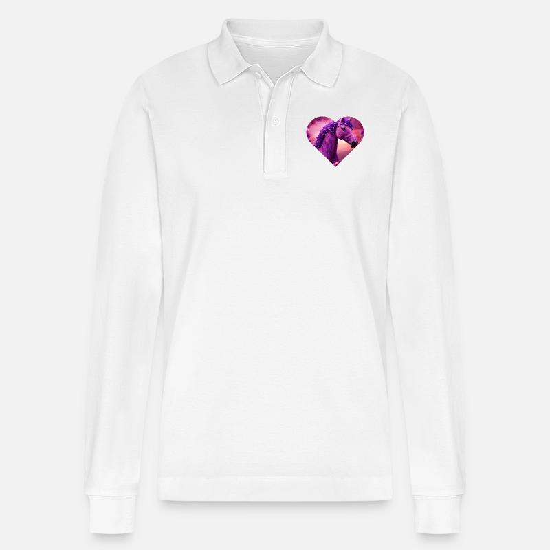 Pferd mit lila Blüten - Stanley/Stella Unisex Bio-Langarm-Poloshirt Prepster - Weiß