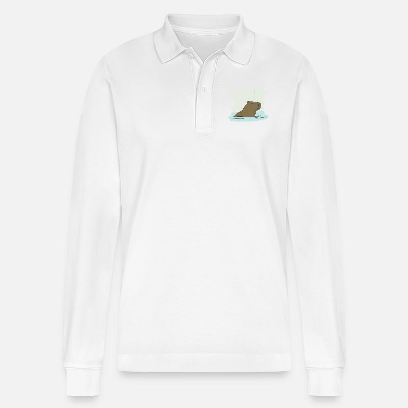 Design d’illustration « Baisers de Capybara » - Polo à manches longues bio PREPSTER Stanley/Stella Unisexe - blanc