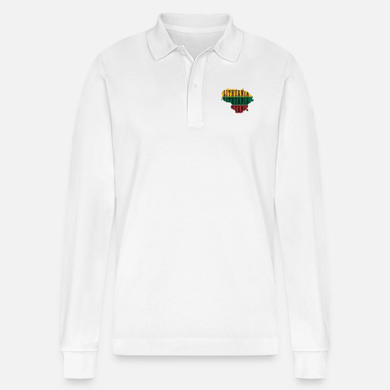 Litauen - Stanley/Stella Unisex Bio-Langarm-Poloshirt Prepster - Weiß