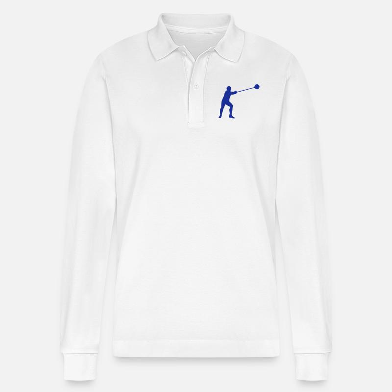 Hammerwurf Athlet Silhouette2 - Stanley/Stella Unisex Bio-Langarm-Poloshirt Prepster - Weiß