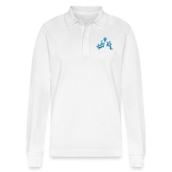 blue jellyfish - Stanley/Stella Organic Unisex Long-Sleeved Polo Shirt Prepster - white - Front - Anna (173cm) & Nico (186cm)