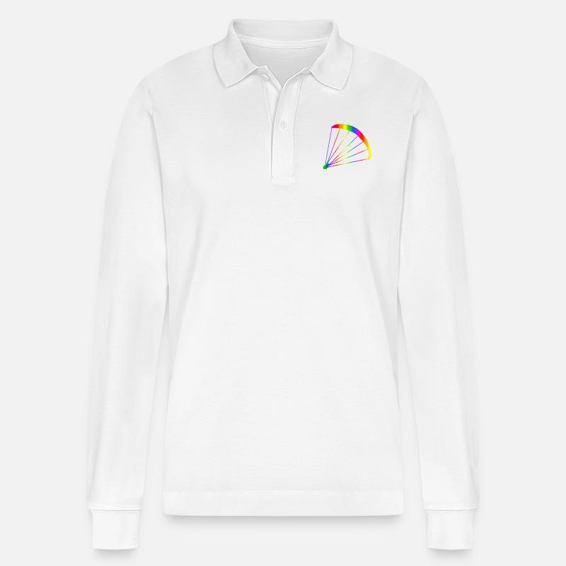 Bunter Gleitschirm Regenbogen - Stanley/Stella Unisex Bio-Langarm-Poloshirt Prepster - Weiß