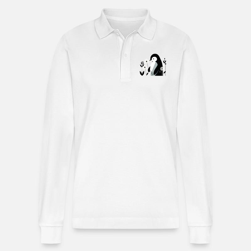 Pinguin mit Blumen - Stanley/Stella Unisex Bio-Langarm-Poloshirt Prepster - Weiß