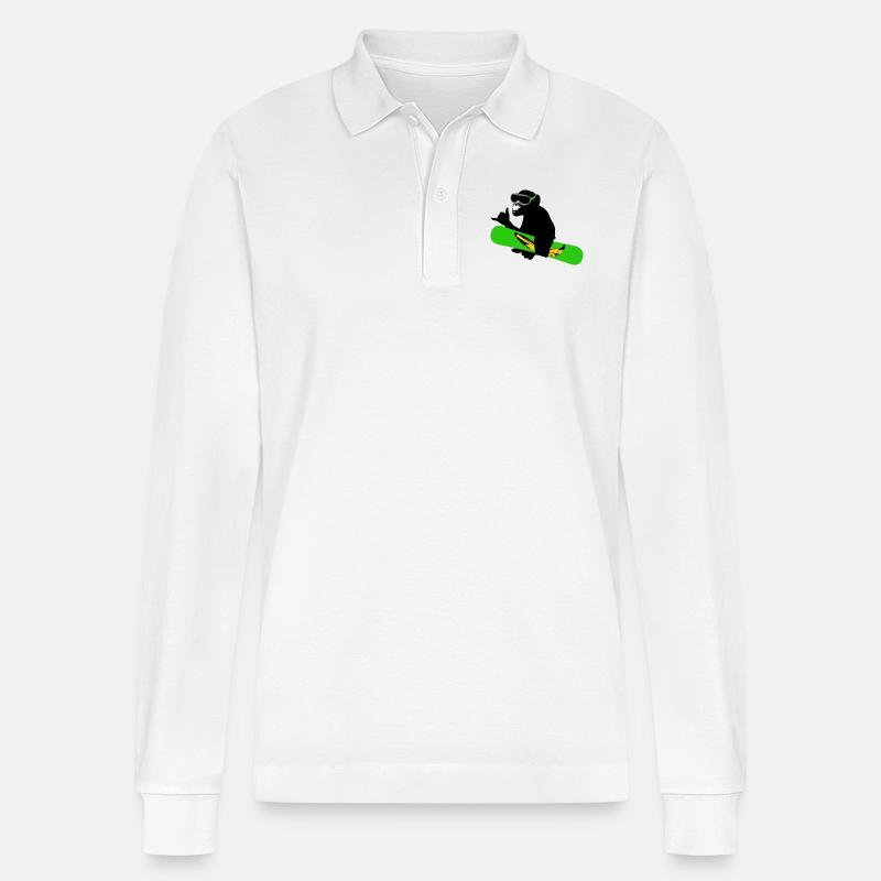 snowboard monkey - Stanley/Stella Unisex Bio-Langarm-Poloshirt Prepster - Weiß