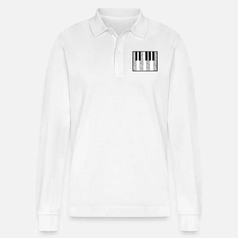 Klavier mit Muster - Stanley/Stella Unisex Bio-Langarm-Poloshirt Prepster - Weiß