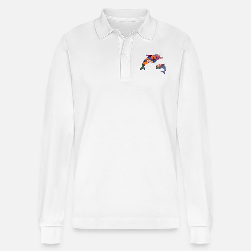 Delfin - Stanley/Stella Unisex Bio-Langarm-Poloshirt Prepster - Weiß