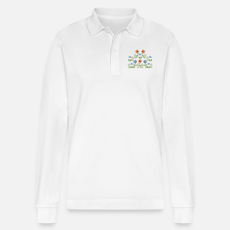Blumen - Stanley/Stella Unisex Bio-Langarm-Poloshirt Prepster - Weiß
