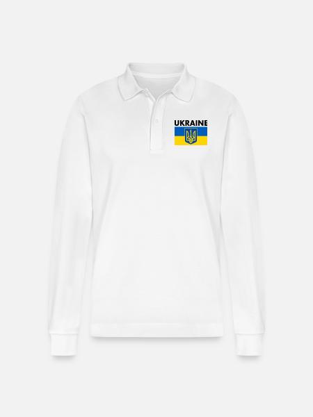 Ukraine - Stanley/Stella Unisex Bio-Langarm-Poloshirt Prepster - Weiß