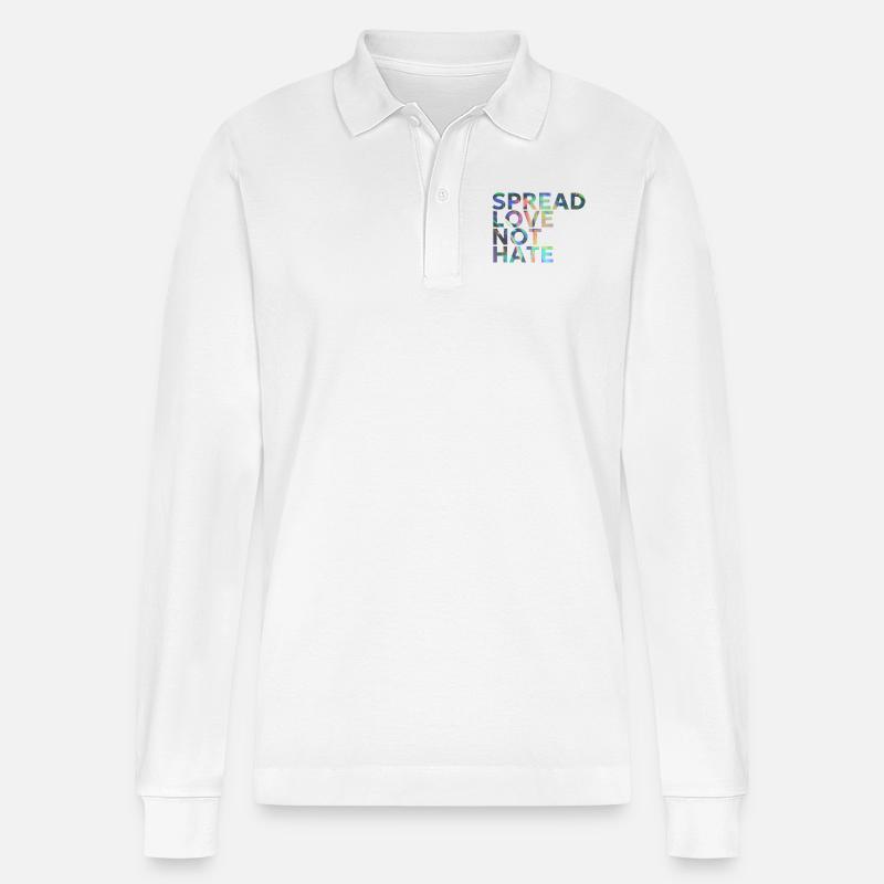 SPREAD LOVE NOT HATE - Stanley/Stella Unisex Bio-Langarm-Poloshirt Prepster - Weiß