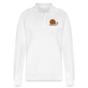 Brown snail - Stanley/Stella Organic Unisex Long-Sleeved Polo Shirt Prepster - white - Front - Anna (173cm) & Nico (186cm)