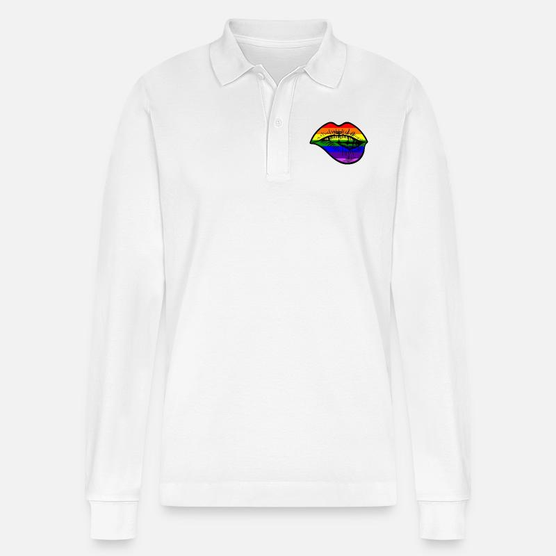 Pride Lips - Stanley/Stella Unisex Bio-Langarm-Poloshirt Prepster - Weiß