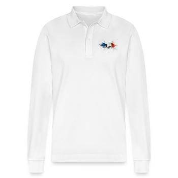 Französisch Flagge - Stanley/Stella Unisex Bio-Langarm-Poloshirt Prepster - Weiß - Vorne - Anna (173cm) & Nico (186cm)