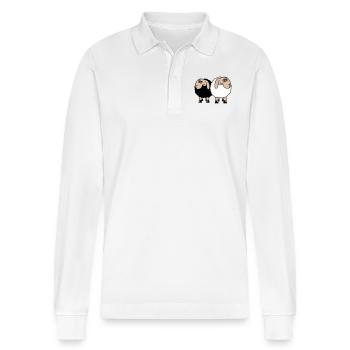 2 Sheep Look Skeptical Offended Friends Team - Stanley/Stella Organic Unisex Long-Sleeved Polo Shirt Prepster - white - Front - Anna (173cm) & Nico (186cm)