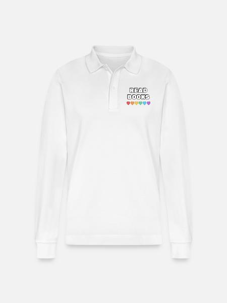 Read Books Rainbow Hearts - Stanley/Stella Organic Unisex Long-Sleeved Polo Shirt Prepster - white