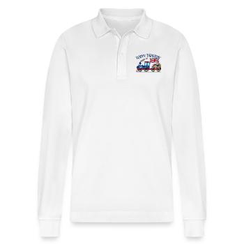 Joyeux anniversaire Angleterre Flag Cadeaux Chemin de fer - Polo à manches longues bio PREPSTER Stanley/Stella Unisexe - blanc - Devant - Anna (173cm) & Nico (186cm)