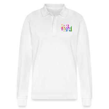 Stacks of numbers - Stanley/Stella Organic Unisex Long-Sleeved Polo Shirt Prepster - white - Front - Anna (173cm) & Nico (186cm)