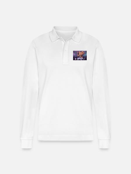Tanzende Katze - Stanley/Stella Unisex Bio-Langarm-Poloshirt Prepster - Weiß