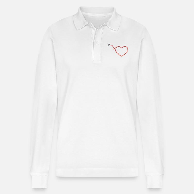 Flugzeug Herz - Stanley/Stella Unisex Bio-Langarm-Poloshirt Prepster - Weiß