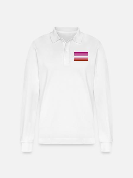 Lesbian Pride Flag - Stanley/Stella Organic Unisex Long-Sleeved Polo Shirt Prepster - white