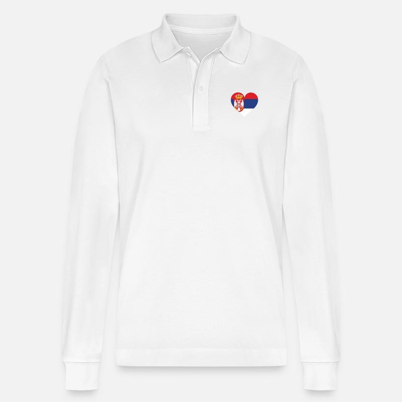 Serbische Flalgge - Stanley/Stella Unisex Bio-Langarm-Poloshirt Prepster - Weiß