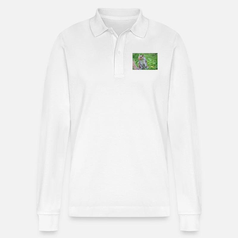 Grauhörnchen Sciurus carolinensis - Stanley/Stella Unisex Bio-Langarm-Poloshirt Prepster - Weiß