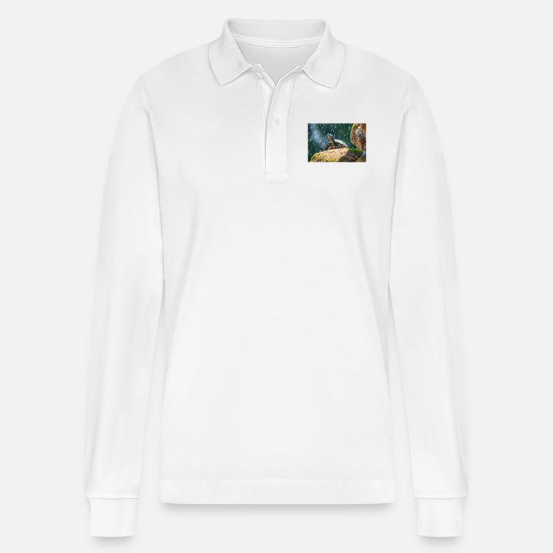 Yellow-bellied slider Trachemys scripta scripta - Stanley/Stella Organic Unisex Long-Sleeved Polo Shirt Prepster - white