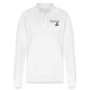 Mom - Chalk colorful - Stanley/Stella Organic Unisex Long-Sleeved Polo Shirt Prepster - white - Front - Anna (173cm) & Nico (186cm)