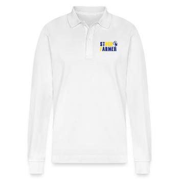 STUCK FARMER BLUE YELLOW - Stanley/Stella Organic Unisex Long-Sleeved Polo Shirt Prepster - white - Front - Anna (173cm) & Nico (186cm)