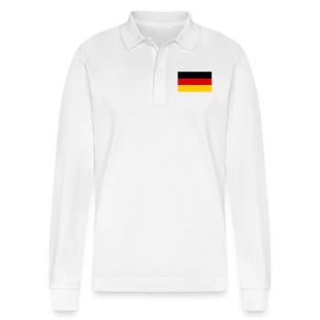 Deutschlandflagge - Stanley/Stella Unisex Bio-Langarm-Poloshirt Prepster - Weiß - Vorne - Anna (173cm) & Nico (186cm)